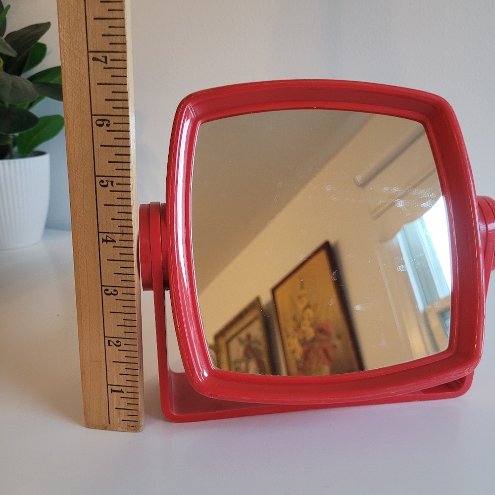 Vt Retro Swivel Red Square Vanity Makeup Mirror Plastic Magnifies 80s Wall Mount